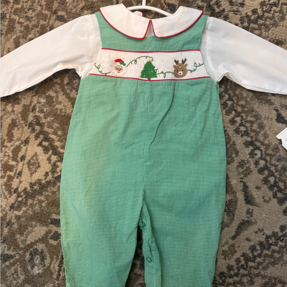 Green Kids Overalls with Festive Embroidery